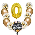 Gold number 0 balloon set with black Happy Birthday round foil and sequins balloons - Gold Number 0