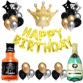 Whiskey bottle and crown balloon set for black and gold adult birthday party decoration - Adult Gold Birthday Alphabet Set