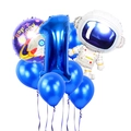 Blue number 1 balloon set with astronaut and rocket for first birthday space party - Astronaut Theme Number 1