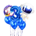Astronaut themed 3rd birthday balloon set with blue number 3 and rocket graphics - Astronaut Theme Number 3