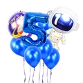 Kit ballons anniversaire 5 ans thème astronaute avec chiffre cinq bleu et ballon en aluminium - Thème Astronaute Chiffre 5