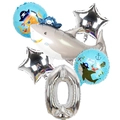 Set palloncini compleanno squalo pirata con numero 0 argento e stelle in alluminio - Set Squalo Pirata Numero 0