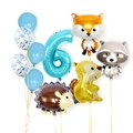 Forest animal balloon set with blue number 6 for kids birthday party decoration - Blue Forest Animal - Number 6