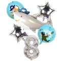 Pirate shark themed balloon set with silver number 8 for ocean birthday decor - Set (Number 8)