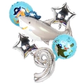 Pirate shark themed party balloon set with silver number 9 foil balloon and stars - Set (Number 9)