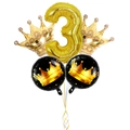 5-piece gold number 3 crown foil balloon set in black and gold for 3rd birthday party - Crown Number 3 Style (4340467853280)