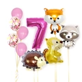 Pink woodland animal balloon set with large number 7 for girl's birthday party - Pink Forest Animal - Number 7