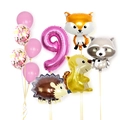Pink number 9 balloon set with cartoon forest animals for 9th birthday party decoration - Pink Forest Animal - Number 9