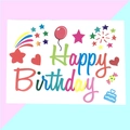 Colorful Happy Birthday decorative card with balloons and stars on a split pastel background - 1 Sheet Balloon Sticker