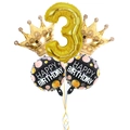 Set de ballons dorés chiffre 3 avec couronne et décorations Happy Birthday à pois - Style Anniversaire Couronne Numéro 3 (4340467853290)
