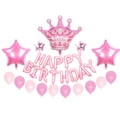 Pink birthday balloon set with foil crown, stars, and happy birthday letter banners - Pink Crown Birthday Decoration