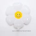 Large daisy foil balloon with white petals and yellow smiley face, 111x104cm, floats with helium - Large White Daisy (Smiley Style)