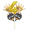 Kit de ballons en aluminium couronne dorée chiffre 4 et Happy Birthday ronds - Style Anniversaire Couronne Numéro 4 (4340467853291)