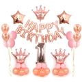 Rose gold crown and pink number 1 balloon set with Happy Birthday letters decoration - Number 1 Crown Style