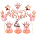 Rose gold 4th birthday balloon set with happy birthday letters, crowns and number 4 - Number 4 Crown Style