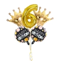 Kit de ballons couronne dorée et chiffre 6 avec motifs Happy Birthday pour fêtes - Style Anniversaire Couronne Numéro 6 (4340467853293)