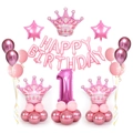 Rosa und Roségold Erster Geburtstag Ballon Set mit Nummer 1, Krone und Sternen - Rosa Krone Säule Nummer 1