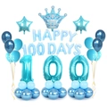 Blue Happy 100 Days balloon set with crown and star foil balloons for baby party decor - Blue Crown Column Happy 100 Days