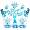 Blue 1st birthday balloon set with silver crown and star foil balloons for decoration - Blue Crown Column Number 1