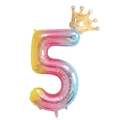 Gradient macaron number 5 foil balloon with golden crown for birthday party decor - Number 5 with Crown