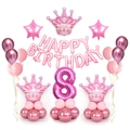 Pink theme birthday balloon set with happy birthday letters, number 8, and crown balloons - Pink Crown Column Number 8 Style