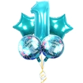 5-piece mermaid theme first birthday balloon set with blue number 1 and star shapes - Number 1