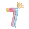 Rainbow gradient 40-inch number 7 foil balloon with golden crown for party decoration - Number 7 with Crown