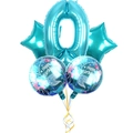 Blue mermaid birthday balloon set with number zero foil and star decorations - Number 0