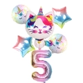 Kit de ballons licorne chat arc-en-ciel avec chiffre 5 dégradé pour fête de 5 ans - 6pcs Paquet Chat Licorne 5