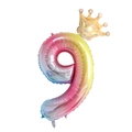 40-inch gradient rainbow number 9 foil balloon with a small golden crown decoration - Number 9 with Crown