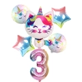 6-piece rainbow unicorn cat balloon set with gradient number 3 for birthday decor - 6pcs Unicorn Cat Package 3