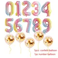 Set palloncino numero arcobaleno con cinque palloncini con coriandoli dorati party - Palloncino Numero Sfumato e Coriandoli Oro / Sfumato