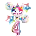 Lot de 6 ballons chat licorne et chiffre 4 dégradé pour fête d'anniversaire enfant - 6pcs Paquet Chat Licorne 4