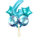 5-piece blue mermaid birthday balloon set with number 4 and star-shaped foil balloons - Number 4