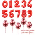 Set palloncino rosso numero con 5 palloncini in lattice a coriandoli e nastro rosso - Palloncino Numero e Coriandoli Rossi / Rosso