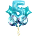 Blue mermaid theme birthday balloon set with number 5 and foil star decorations - Number 5