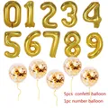 Golden number balloons set with five transparent gold confetti latex balloons for parties - Gold