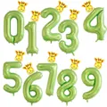 Ballons chiffres verts 40 pouces avec tête de girafe pour fêtes sur le thème de la jungle - 16 Pouces Girafe + 40 Pouces Chiffre Vert (4377378635939)