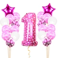 Pink number 1 balloon set with stars and polka dot latex balloons for baby shower decor - Printed Pink First Birthday