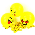 Set of 12 inch yellow emoji latex balloons featuring heart eyes and kiss faces for birthdays - Yellow Emoji Mix