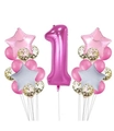 Rose pink number 1 balloon set with stars and confetti latex balloons for baby shower - Pink Number Star and Latex Balloon Set