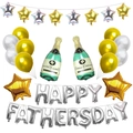 Set completo palloncini Happy Fathers Day con bottiglie di champagne e stelle dorate - Lettera Argentata + Stella