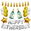 Set palloncini Happy Father's Day 16 pollici con bottiglie di champagne e nappe oro - Lettera Argentata + Nappa