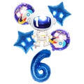 Astronaut party balloon set with large blue number 6 for space themed birthday decor - Blue Astronaut Set Number 6