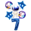 Astronaut theme balloon set with large number 7 and stars for birthday party decoration - Blue Astronaut Set Number 7