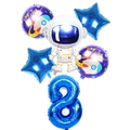 Astronaut space birthday party kit featuring blue number 8 foil balloon and rocket theme - Blue Astronaut Set Number 8