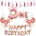 Rose gold 1st birthday party set with donut ONE and happy birthday letter balloons - Rose Gold Birthday Letters Donut Set