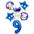 6-piece astronaut space theme birthday balloon set featuring a large blue number 9 foil balloon - Blue Astronaut Set Number 9