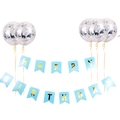 Set striscione Happy Birthday blu con palloncini coriandoli argento e nastro dorato - Striscione Blu Coda di Rondine + Palloncini Confetti Argento