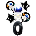 Astronaut party balloon set with black number 0 and star shaped foil balloons - Black Astronaut Set Number 0